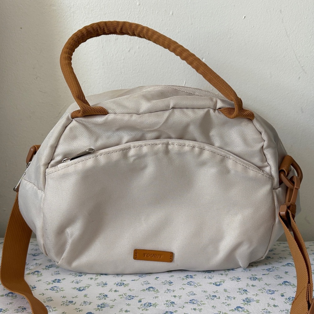 Cream Crossbody Handbag with Tan Accents
